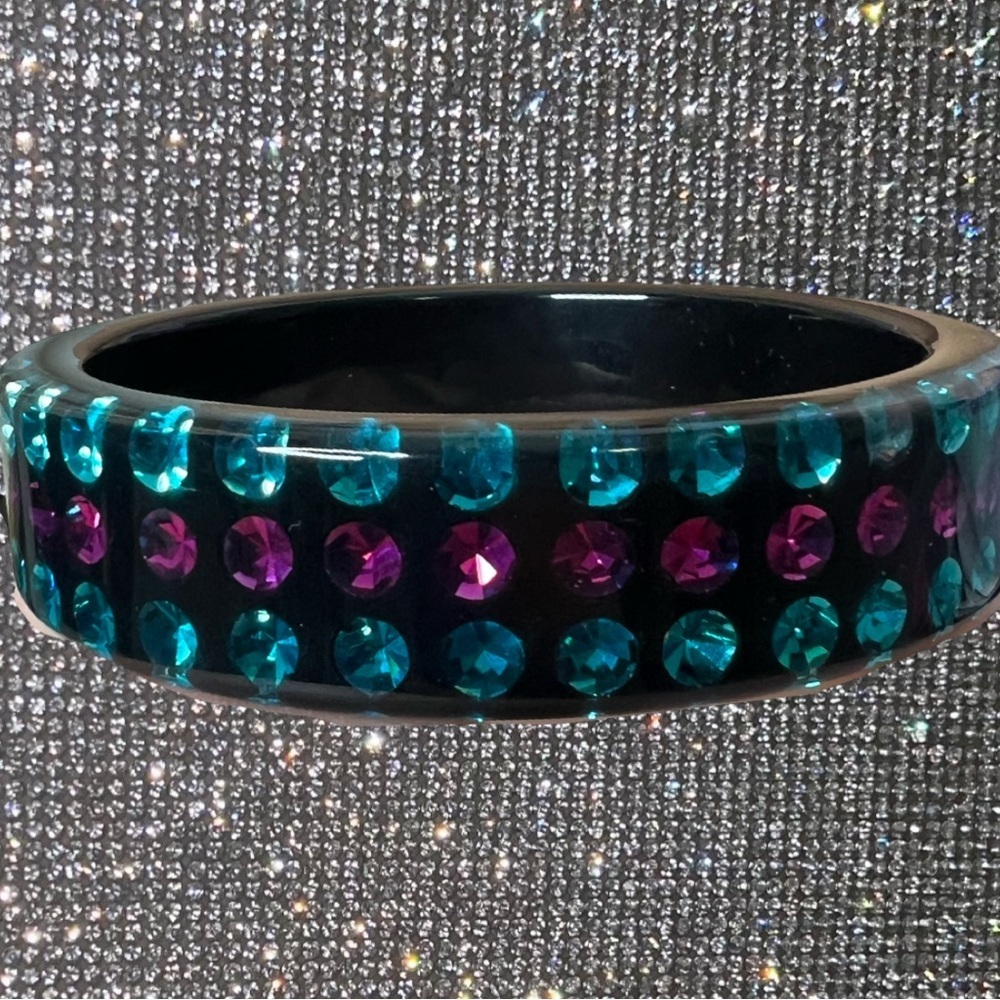 Rhinestone bangle bracelet resin epoxy inclusion bling pink blue black y2k chunk